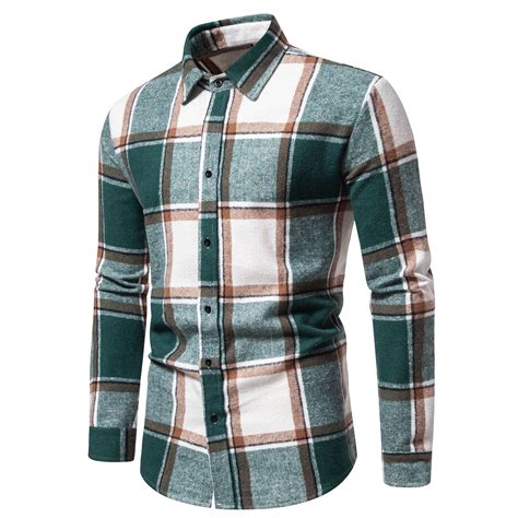 APEXFWDT Mens Long Sleeve Flannel Plaid Shirts Casual Button-Down ...