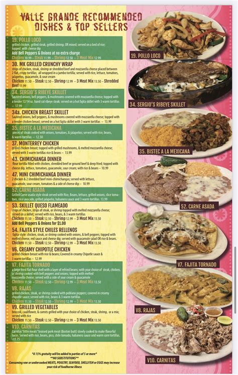 Menu at Valle Grande Mexican Grill restaurant, Valley Grande, AL-22