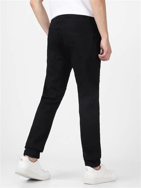 Men's Black Slim Fit Stretch Zippered Jogger Jeans – Urbano Fashion