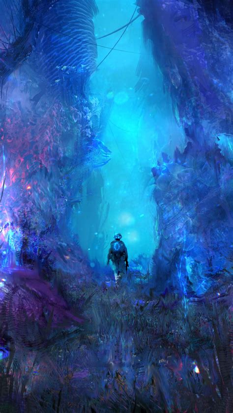 Download wallpaper 1350x2400 forest, man, art, neon iphone 8+/7+/6s+/6 ...