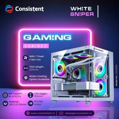 Consistent White Sniper Computer Gaming Cabinet With fixed 7 color fan ...