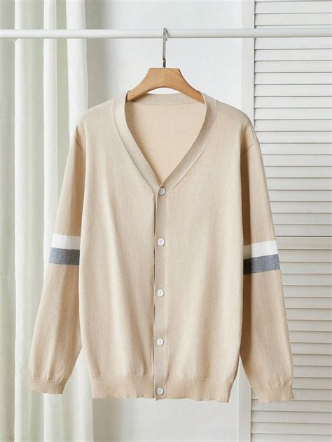 Manfinity Homme Cardigan casual de manga longa com botões e recortes em ...