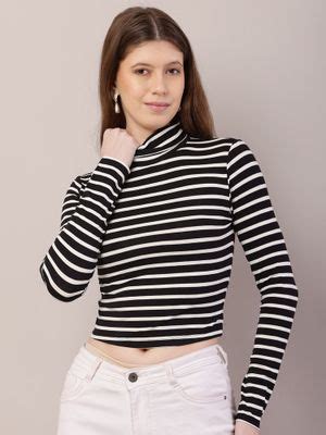 Buy NOBARR Womens Polyester Full Sleeve With High-Neck Striped Black ...