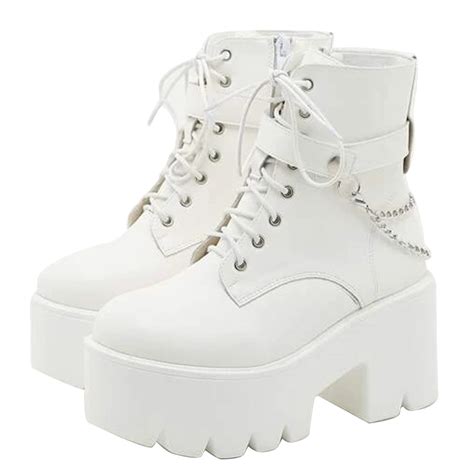 CYNLLIO Women's Ankle Boots Chain Gothic Platform Boots White Chunky ...