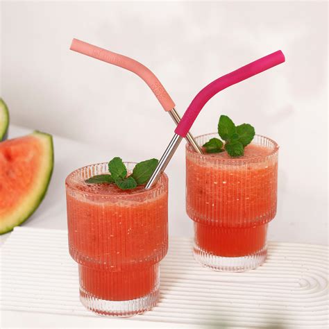 TintBox Reusable Stainless Steel Straws with Silicone Tip (Pack of 4 S