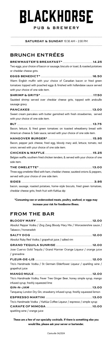 Clarksville Menu - Blackhorse