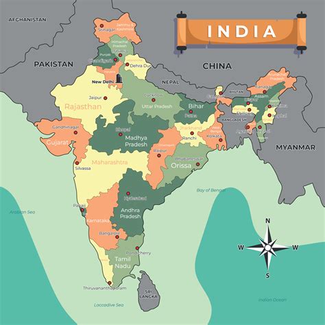 Country Map of India 20471704 Vector Art at Vecteezy