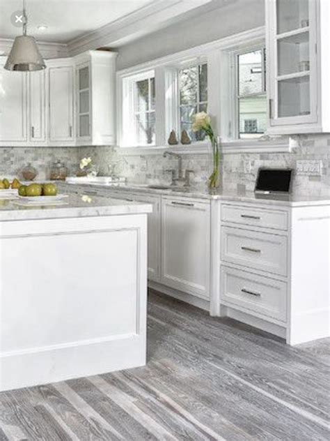 Grey Floors, White Cabinets - Kitchen Inspiration