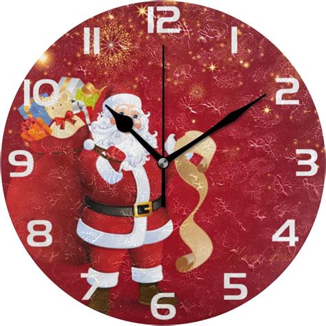 Amazon.com: ALAZA Firework Christmas Santa Claus Wall Clock Non Ticking ...