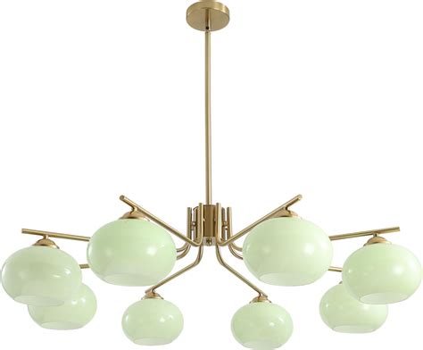 KCO Lighting 8 Lights Green Glass Chandelier Mid Century Modern Globe Chandelier Brass Gold ...