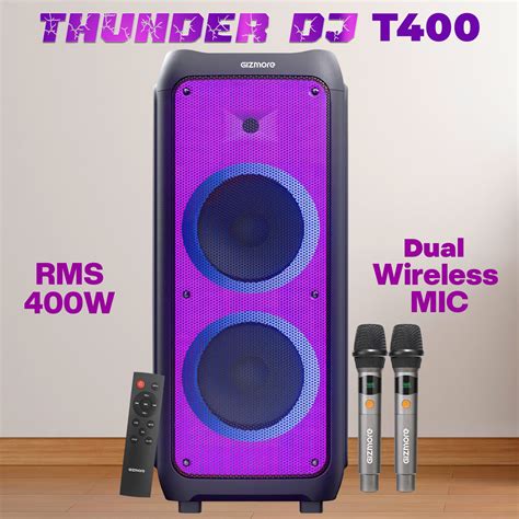 GIZMORE THUNDER DJ 400W T400 Party Speaker with Dual UHF Wireless Mic,