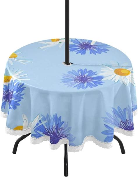 Coolnut 60" Round Tablecloth 60In,Art Daisy Waterproof Table Cover with ...