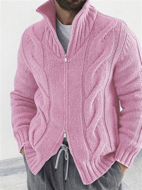 Men's Cardigan Sweater Zip Sweater Cropped Sweater Cable Knit Regular ...
