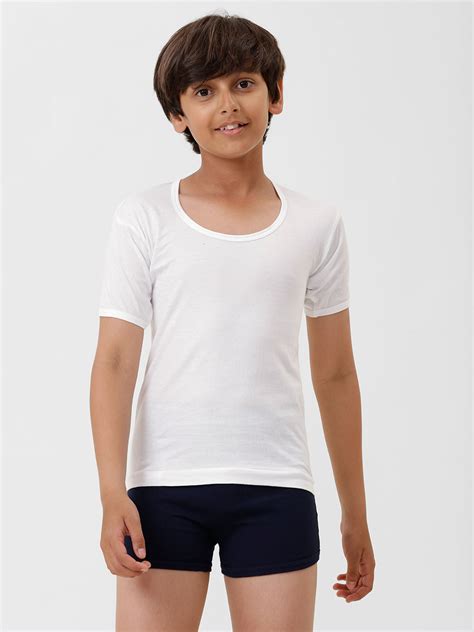 Boys Combed Cotton White Vest RNS Sukra (Pack of 4)