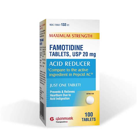 Glenmark Therapeutics Famotidine Tablets 20 mg, Acid Reducer for Heartburn Relief, 100 Count ...