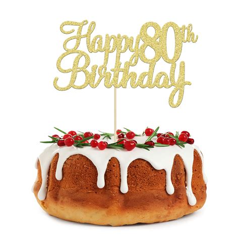 Buy Gyufise 3Pcs Gold Happy 80th Birthday Cake Topper Glitter 80th ...