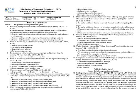 21LEH101T - Communicative English Midterm Exam QP - ODD Set 6 - Studocu