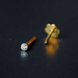 Buy Bezel Natural Diamond Nose Pin, 14K Solid Gold Internally Threaded ...