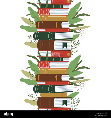 Retro book pile hand drawn seamless pattern vector illustration ...