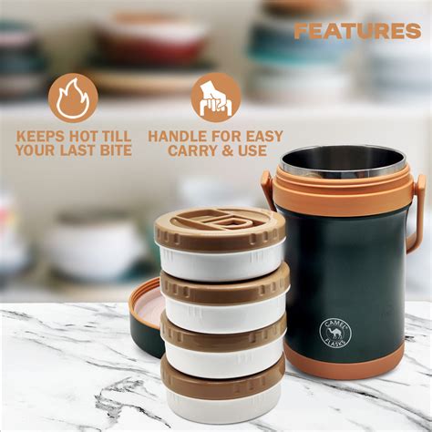 Camel Flask Stainless Steel Vacuum Tiffin 2.8L - 4 Inner Containers ...