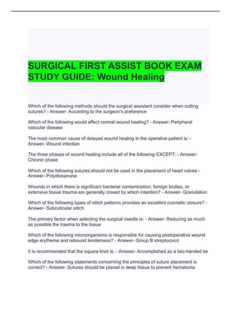 SURGICAL FIRST ASSIST BOOK EXAM STUDY GUIDE Wound Healing- Questions ...