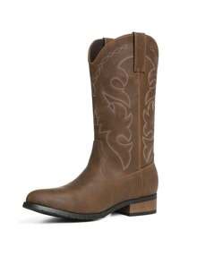 Cowboy Boots For Men Round Toe Western Boots Embroidered Pull On Slip ...