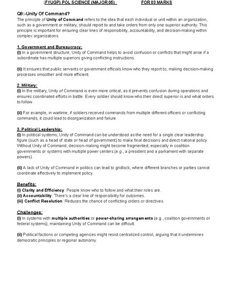 Q8 -Unity Of Command - Major in political science - (FYUGP) POL SCIENCE ...