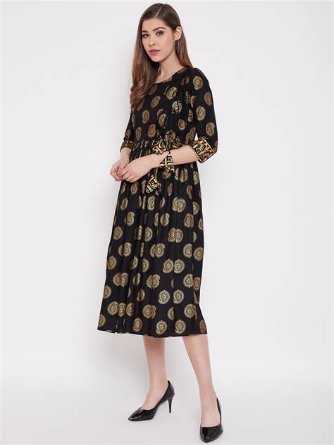 Buy Top yoke Side tie midi dress in Black for Women