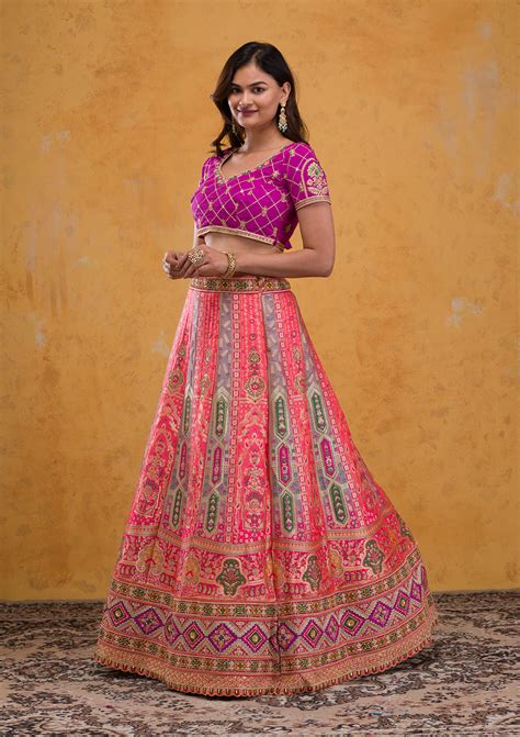 Buy Rani Pink Zariwork Banarasi Semi Stitched Lehenga - Koskii