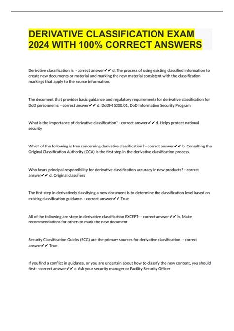 DERIVATIVE CLASSIFICATION EXAM 2024 WITH 100% CORRECT ANSWERS ...