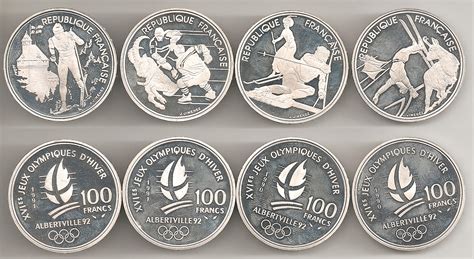 FRANCE 4 different Olympic silver coins of 100 Fr. (KM983,984,993,994 ...