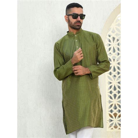 Buy Kraft India Silk Blend Ethnic Motifs Woven Green Kurta Online