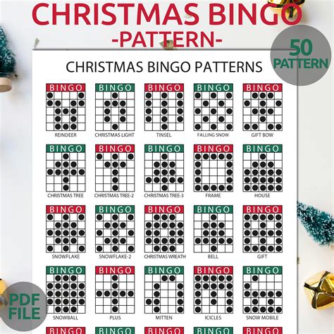 Christmas Bingo Patterns | Printable Christmas Bingo Party Game | 50 ...