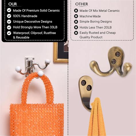 3 in 1 Silver Metal and Ceramic Wall Hooks
