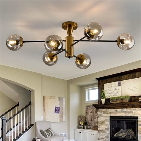 FGSADI Modern Semi Flush Mount Ceiling Light Fixture, 6-Light Sputnik ...