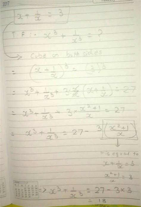 if X + 1 by x is equal to 3 then find the value of x cube + 1 by x cube ...