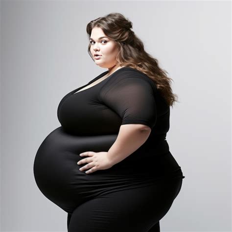 Portrait of beautiful plus size woman with big belly studio shot ...