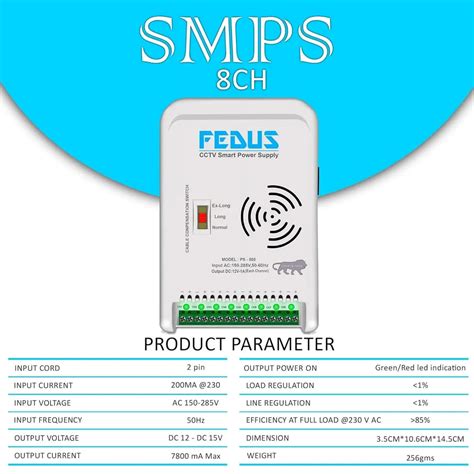 FEDUS 8 Channel SMPS for CCTV, Power Supply SMPS Adapter