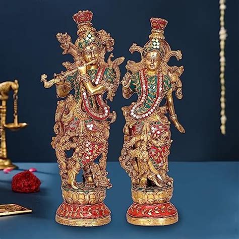 AONA Brass Radha Krishna Statue Idol for Home Decor | Pair | Heigh : 14 ...