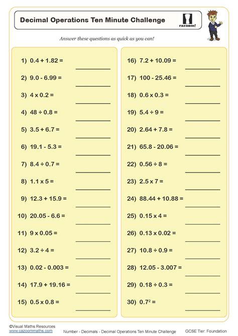 Image result for Four Operations with Decimals Worksheet