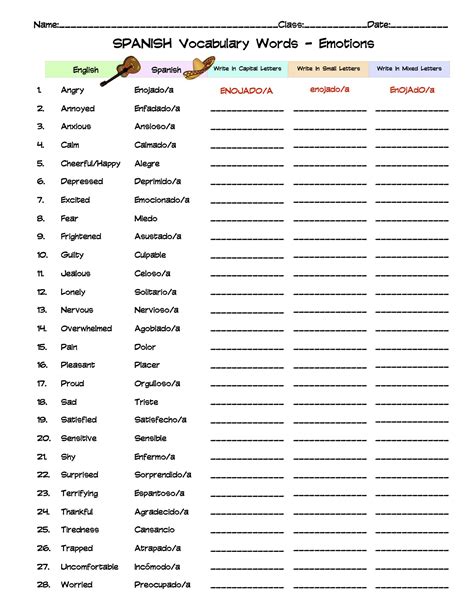 Spanish Emotions Worksheet