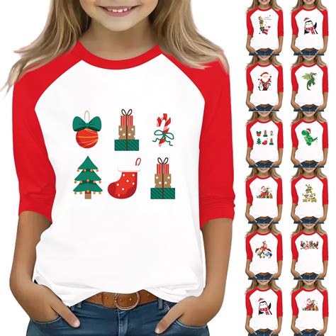 Drmagiyhm Girl's Christmas Shirts Size 10-12 Casual Xmas Tree Print ...