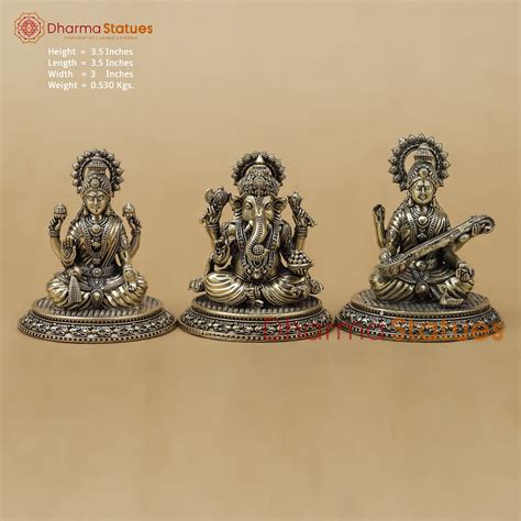 Brass Lakshmi Ganesh Saraswati Fine, 3.5" – Dharma Statues