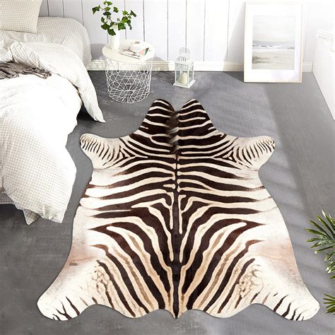 **DIRTY FROM SHIPPING**jinchan Zebra Print Area Rug Faux Skin Cowhide ...