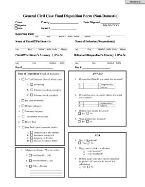 General Civil Case Final Disposition Form - Blank Fillable Template ...