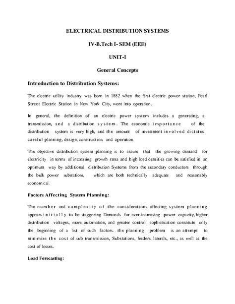 4 EEE - eds unit 1 - .... - ELECTRICAL DISTRIBUTION SYSTEMS IV-B I- SEM ...