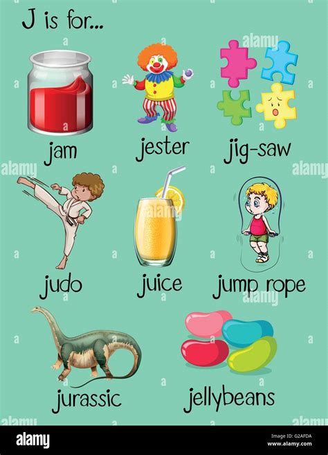 Different words begin with letter J illustration Stock Vector Image ...