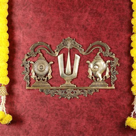 Buy Large Brass Shankh Chakra Namah Wall Hanging - 21.5 inch - Budhshiv.com