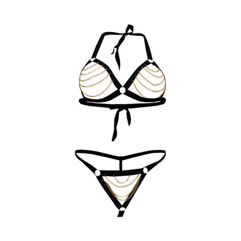 Entangle your partner with love in HOT SEXY GOLDEN CHAIN BLACK TEDDY ...