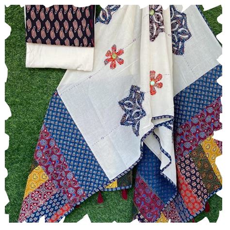 Buy Quickgrow Enterprises Womens Ajarakh Print Cotton Suit with Hand ...